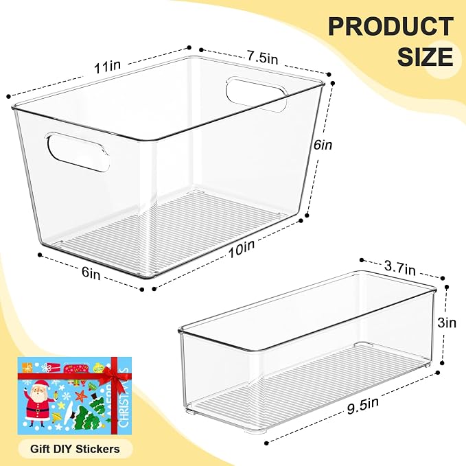 Set of 4 Clear Plastic Storage Bins, 2 Large +2 Small Pantry Organizers and - Image 2