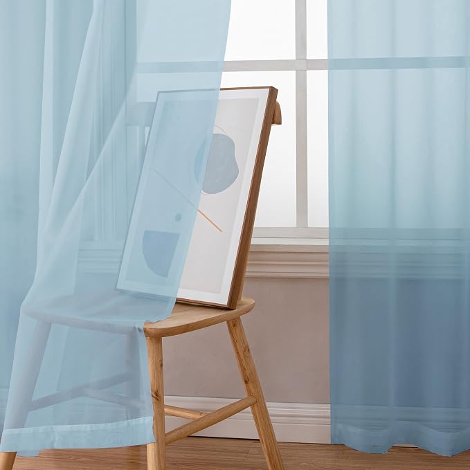 Chyhomenyc Light Blue Sheer Curtains 72 Inch Length 2 Panels, Light Filtering - Image 4