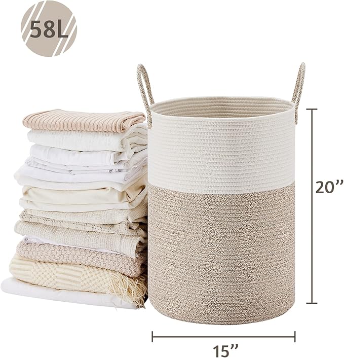 VIPOSCO Large Laundry Hamper, Tall Woven Rope Storage Basket - Image 5