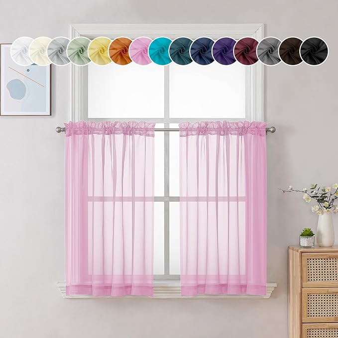 Chyhomenyc Pink Curtains Over Sink 36 Inch Length 2 Panels, Light Filtering by Chyhomenyc