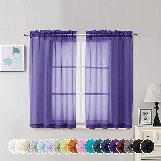 Chyhomenyc Purple Sheer Curtains 45 Inch Long 2 Panels, Light Filtering Rod by Chyhomenyc