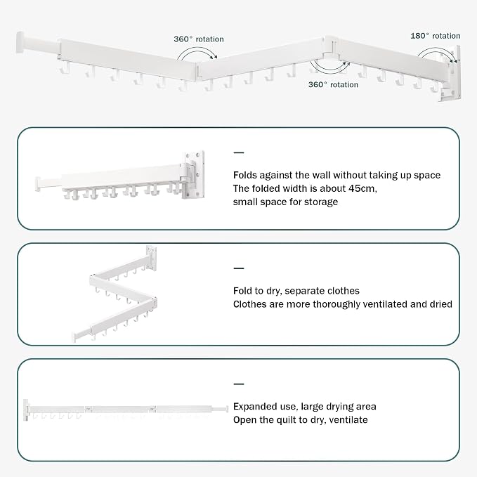 Wall Mounted Clothes Drying Rack, Collapsible, Retractable - Image 6