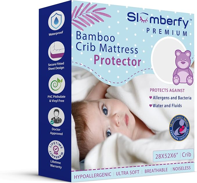 Bamboo Crib Mattress Protector by Slumberfy, Waterproof and Hypoallergenic by Slumberfy