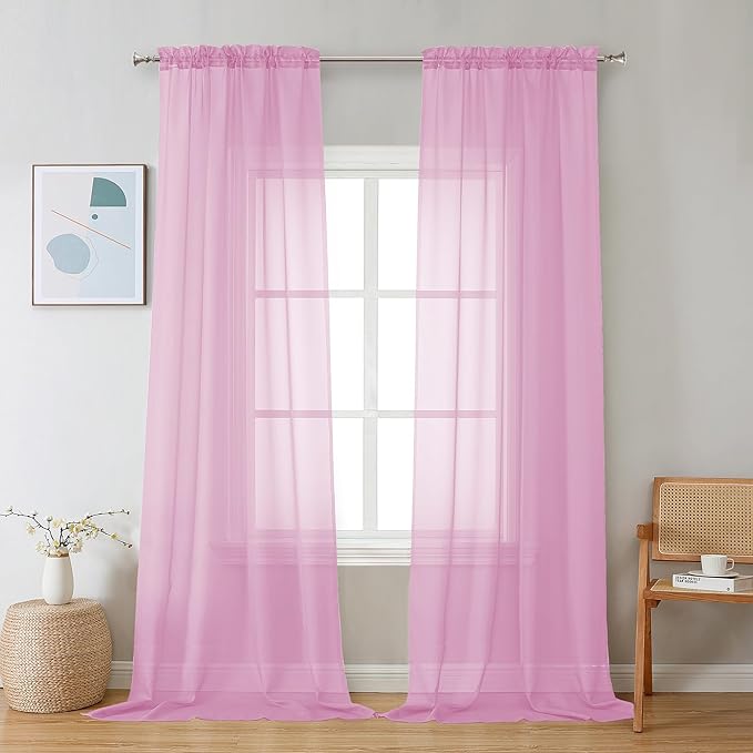 Chyhomenyc Sheer Pink Curtains 90 inches Long 2 Panels, Light Filtering Soft by Chyhomenyc