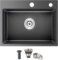 24x18x9 Inch Kitchen Sink, Handmade 304 Black Stainless Steel Single Bowl by OUGOO