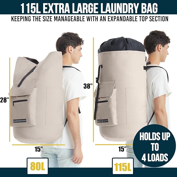 Laundry Bag Extra Large Heavy Duty, 115L Laundry Backpack, College Laundry Bag - Image 2