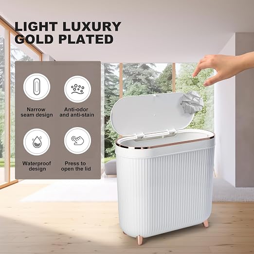 Bathroom Trash Can with Lid 3.2 Gallon Narrow Trash Can Small Plastic Trash Bin - Image 4