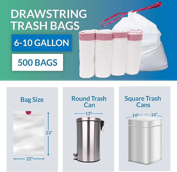 Reli. 6-10 Gallon Trash Bags Drawstring | 500 Count Bulk | 22"x23" | 6 - Image 5