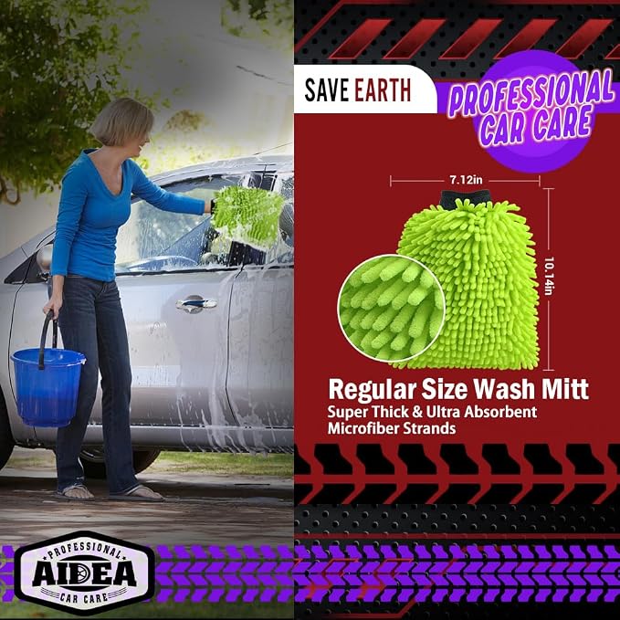 AIDEA Car Wash Mitt Microfiber, 1PK-Scratch-Free& Lint-Free, Premium Chenille - Image 2