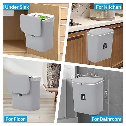 Compost Bin for Kitchen -2.4 Gallons/9L Trash Can for Under Sink, Hanging Small - Image 6