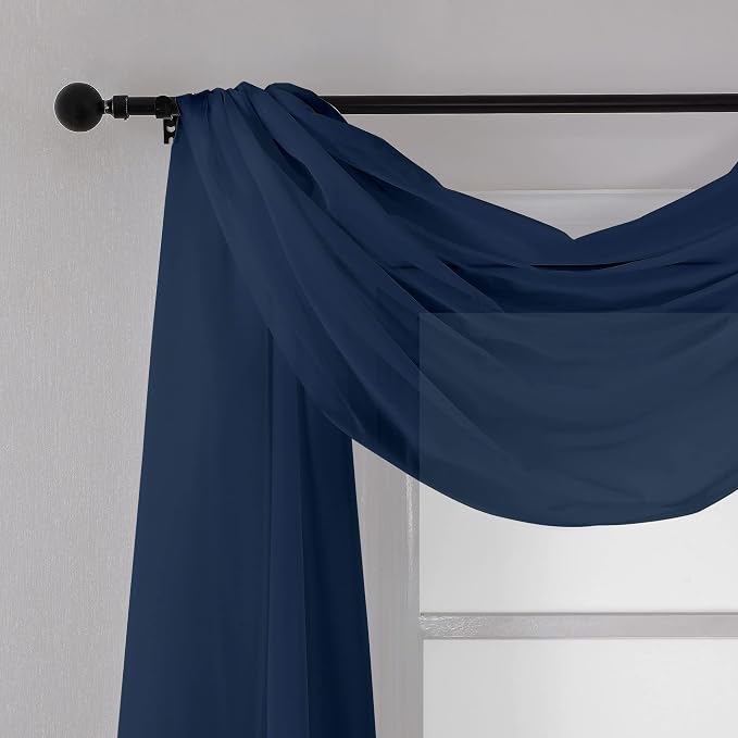 Chyhomenyc Navy Blue Sheer Scarf Valances - Image 4