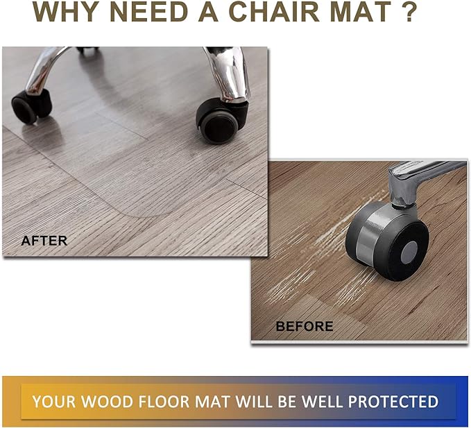Office Chair Mat for Hardwood Floor, 48”x 36” Vinyl Desk Chair Mat Clear Floor - Image 2