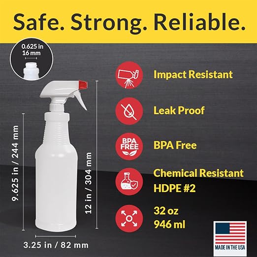 Pinnacle Mercantile Plastic Spray Bottles Leak Proof Technology Empty 32 oz - Image 4
