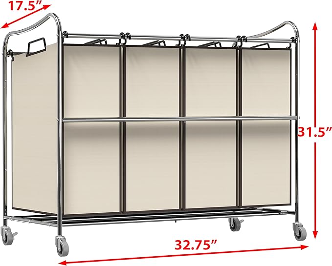 Simple Houseware 4-Bag Heavy Duty Rolling Laundry Sorter Cart - Image 5