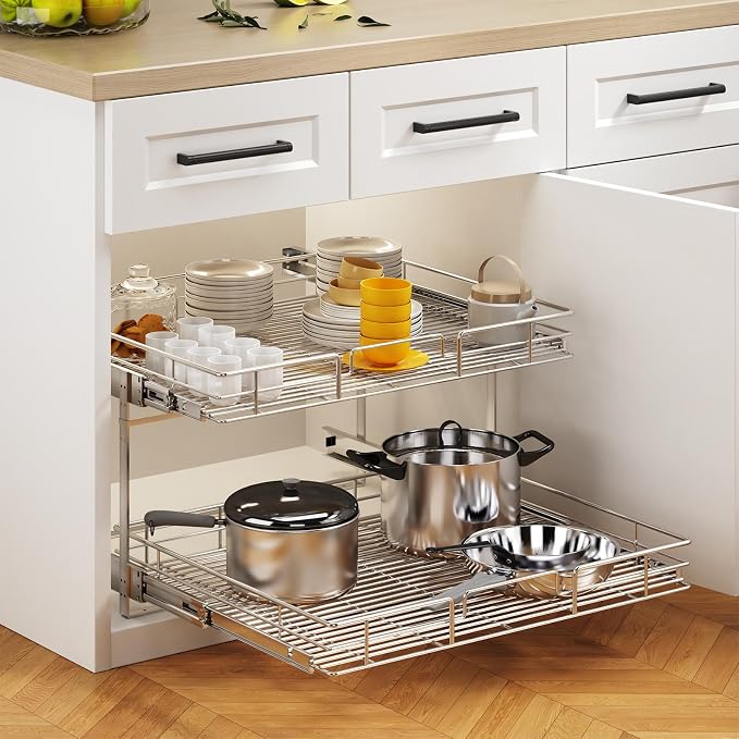 2 Tier Individual Pull Out Cabinet Organizer 25½" W x 21½" D, Heavy Duty - Image 5
