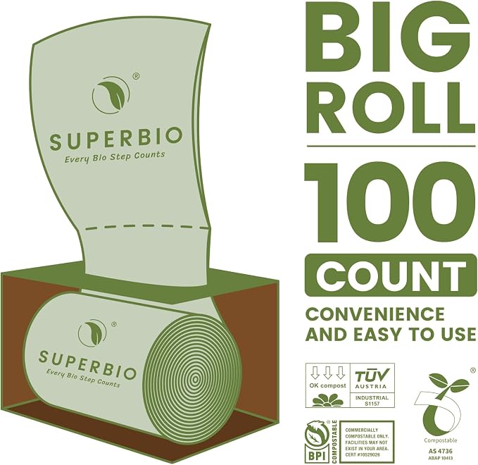 SUPERBIO 2.6 Gallon Flat Top Compostable Food Waste Bags, 2 Pack, Food Scrap - Image 5