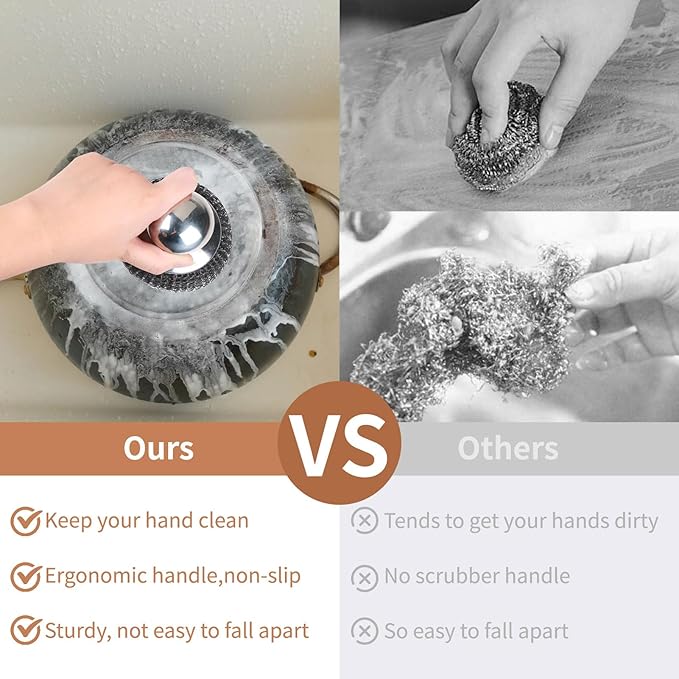 6PCS Steel Wool Scrubber Wire Sponge Set, Barbecue Grill Cleaning Scrubber Pads - Image 4