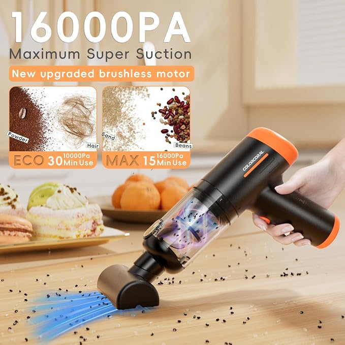 COLORCORAL Handheld Vacuum Cordless Rechargeable 16000Pa High Power Car Vacuum - Image 2