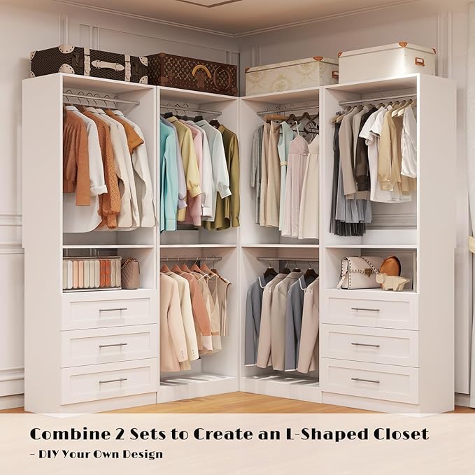 Closet System with 2 Sets, 4FT Closet Organizer Systems with 3 Wooden Drawers & - Image 5