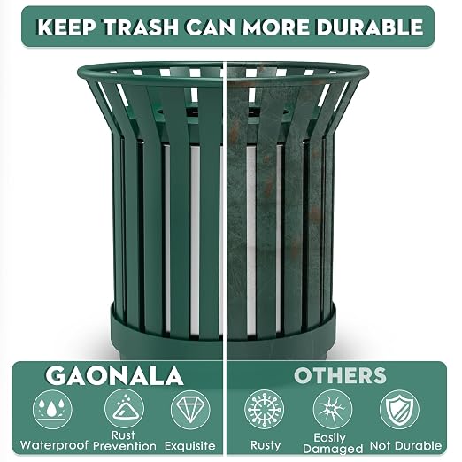 25.2IN Round Large Outdoor Trash Can, Heavy Duty Metal Slatted Garbage Can - Image 4