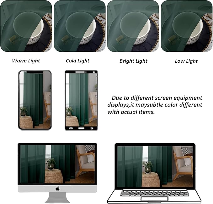 Chyhomenyc Hunter Green Sheer Curtains 45 Inch Long 2 Panels, Short Voile Drapes - Image 4