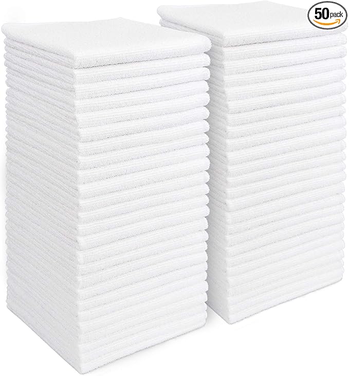 AIDEA Microfiber Cleaning Cloth White 50PK, Microfiber Towels by AIDEAHOME