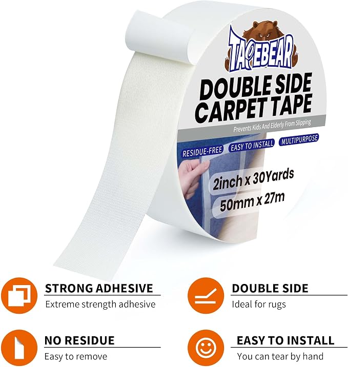 TAPEBEAR Carpet Tape Double Sided 4Inch x 30Yards, Heavy Duty Rug Gripper Anti - Image 7