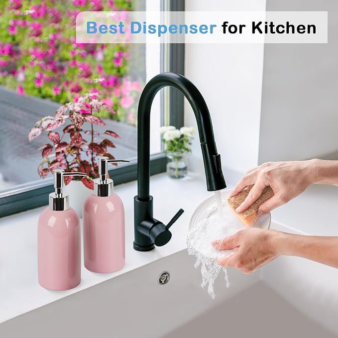Natheeph 14OZ Ceramic Soap Dispenser Ceramic Soap Pump Dispenser Can Fill Liquid - Image 4