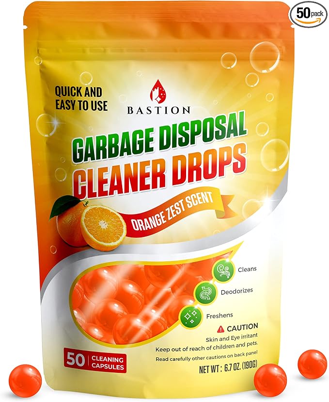 Bastion Garbage Disposal Cleaner and Deodorizer Drops-] Orange Zest Scented by bastion