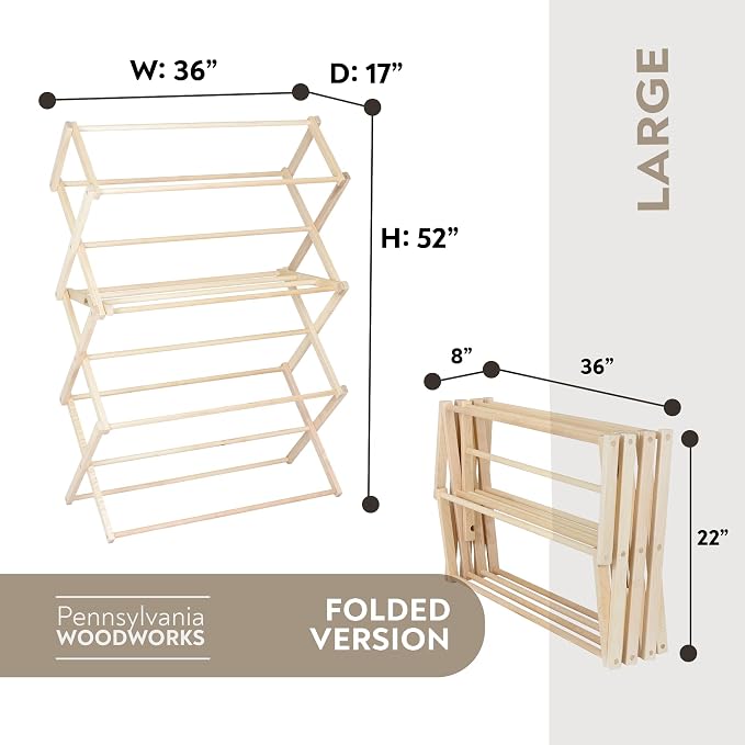 Pennsylvania Woodworks Clothes Drying Rack: Solid Maple Hard Wood Laundry Rack - Image 4