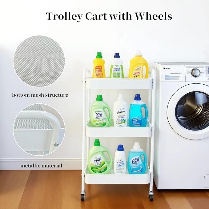 Metal 3 Tier Rolling Cart with Wheels - Image 3