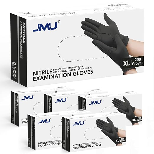 JMU Black Nitrile Gloves XL Case of 1200, Latex Free, Powder Free by JMU