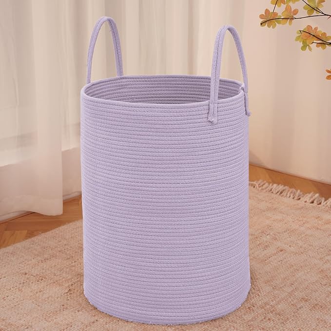 Large Woven Laundry Basket Hamper, 60L Cotton Rope Storage Bin by JMvicyroam