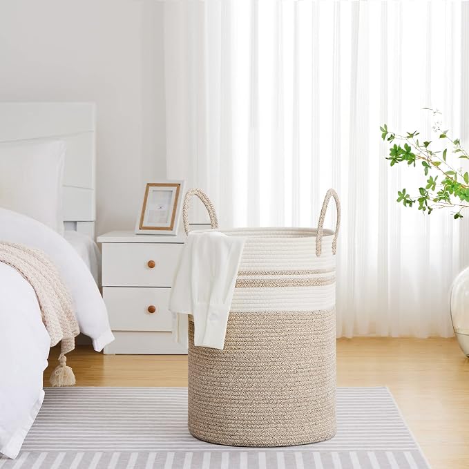VIPOSCO Large Laundry Hamper, Tall Woven Rope Storage Basket - Image 4