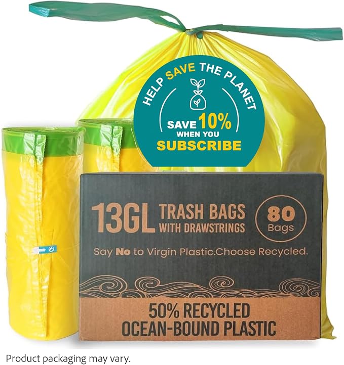 13 Gallon Trash Bags with Drawstrings, 80 Bags Made from 50% Recycled Plastic - Image 4