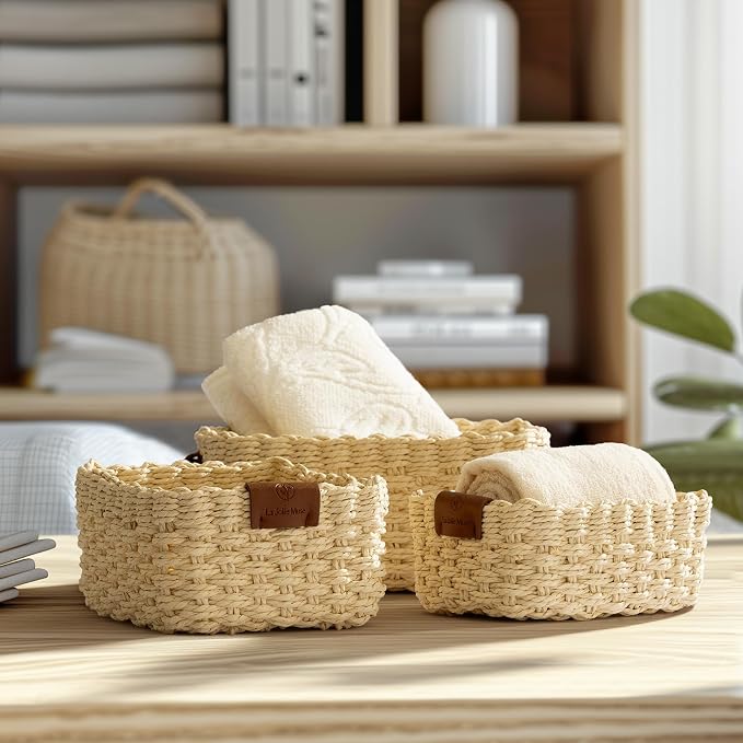 LA JOLIE MUSE Small Beige Wicker Baskets - Image 2