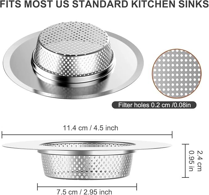 3pcs Heavy Duty Stainless Steel Slop Basket Filter Trap, 4.5" Top / 2.95" Mesh - Image 2