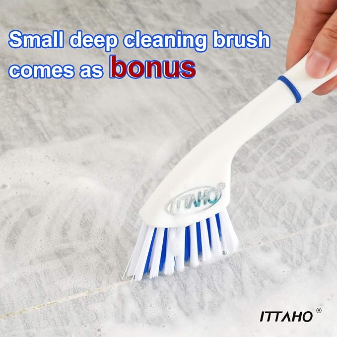 ITTAHO Floor Scrub Brush with Long Handle, 2 in 1 Deck Scrub Brush, Stiff - Image 4