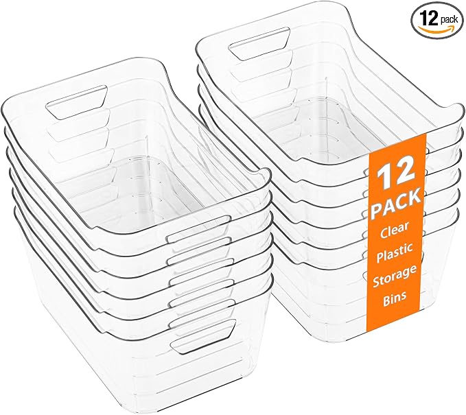 12 Pack Clear Plastic Storage Bins, Pantry Organizers and Storage, Plastic by Unknown