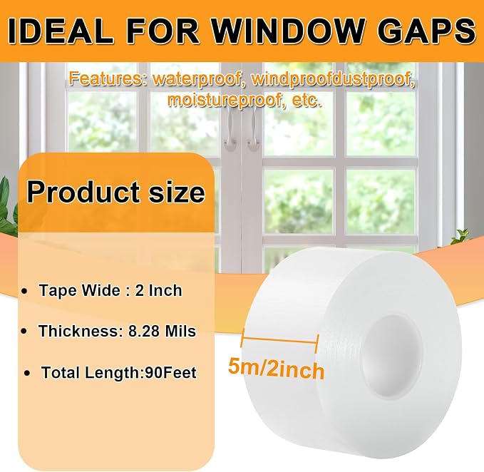 Window Weather Sealing Tape 2 Inch x 90 FT Weather Stripping Residue-Free - Image 2