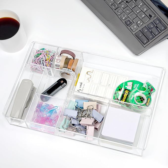 8-Section Clear Drawer Organizer, Large Acrylic Drawer Divider Tray - Image 6
