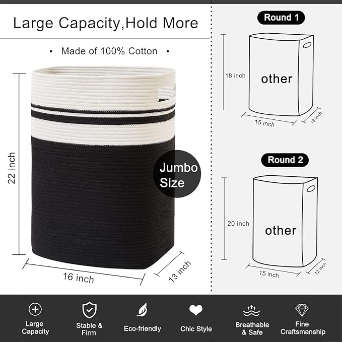 OIAHOMY Laundry Hamper-Laundry Basket, Tall Cotton Storage Basket - Image 5