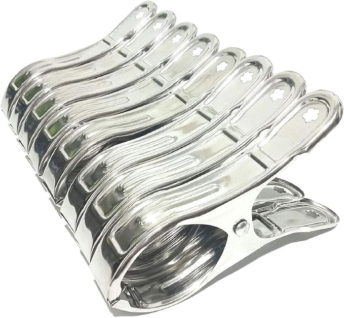 8 Pack Stainless Steel Clothespins, 4.7 Inch Towel Clips by Newraturner