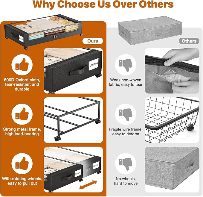 Under Bed Storage with Wheels, Under Bed Storage Containers with Clear Lids - Image 7