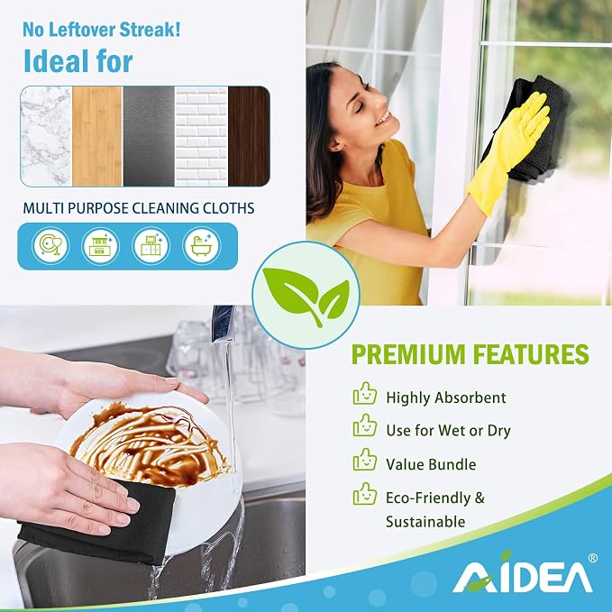 AIDEA Microfiber Cleaning Cloth Black 50PK, Microfiber Towels - Image 6