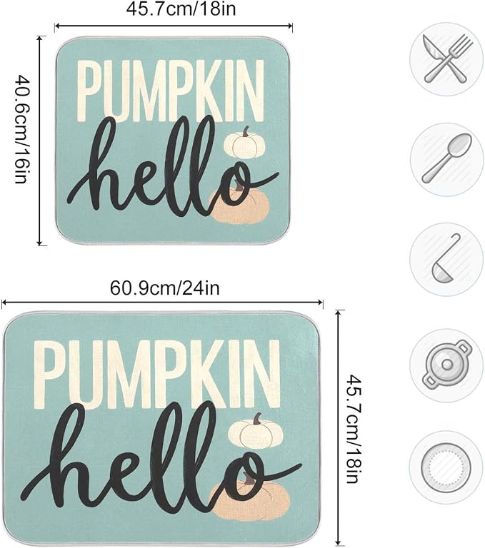 Hello Pumpkin Turquoise Fall Dish Drying Mat - Image 3