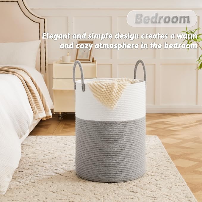 Laundry Basket, Woven Cotton Rope Laundry Hamper, 60L - Image 4
