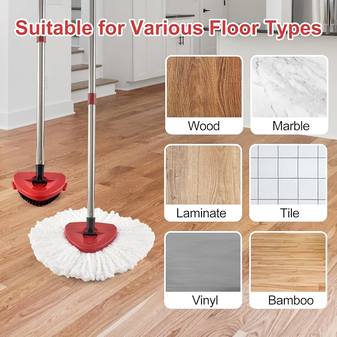 Spin Mop Handle Mop Heads Mop Base Mop Scruby Brush Replacement Sets Combo - Image 8