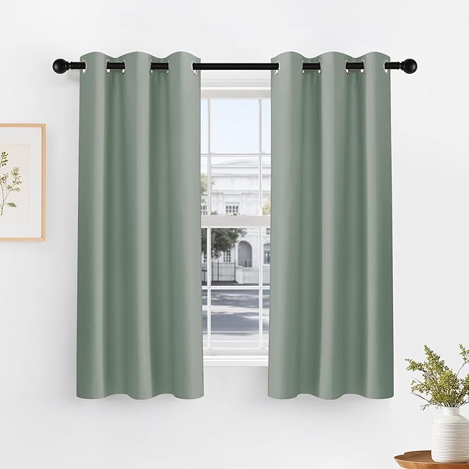 PONY DANCE Sage Green Kitchen Curtains 45 inch Length, Thermal Insulated by PONYDANCE