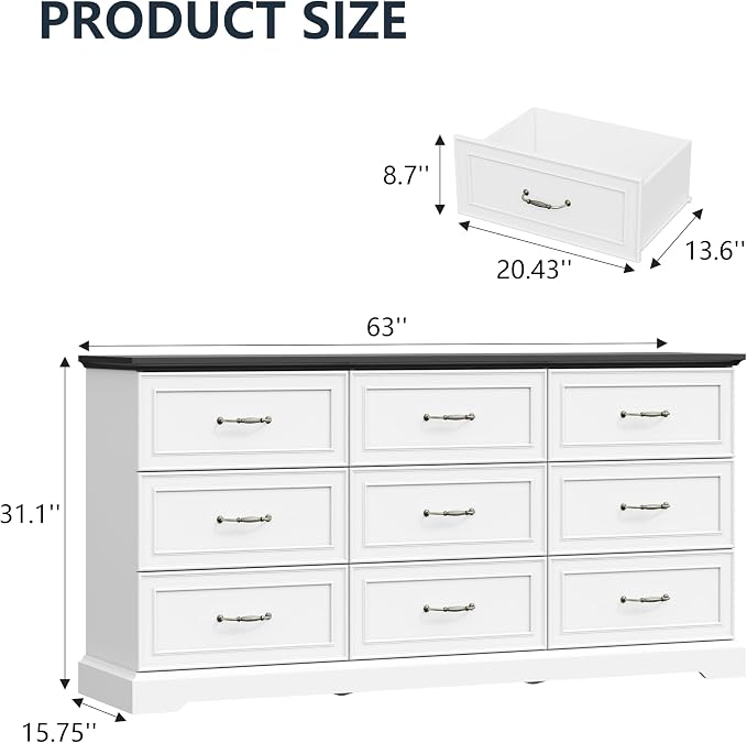 9 Drawer Dresser for Bedroom, Rustic Farmhouse Dresser - Image 2